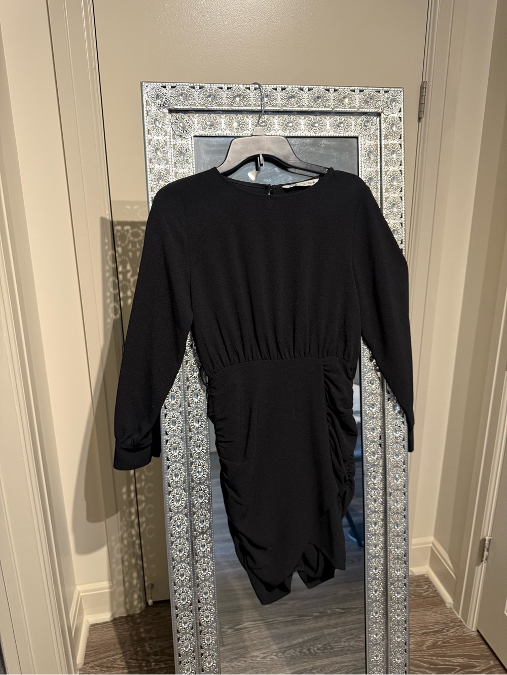 Zara Black Textured Crew Neck Top